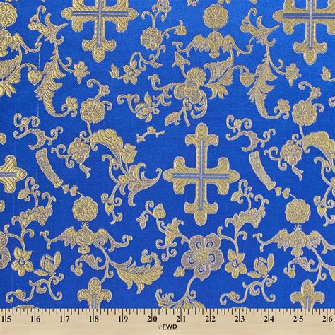 Metallic Church Cross Brocade Fabric 60 (Royal Blue/Gold)